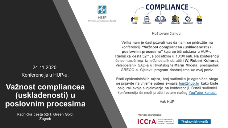 Konferencija u HUP-u: Važnost compliancea (usklađenosti) u poslovnim procesima